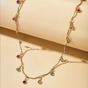 Zircon Drop Gold Plated Multicolor Necklace